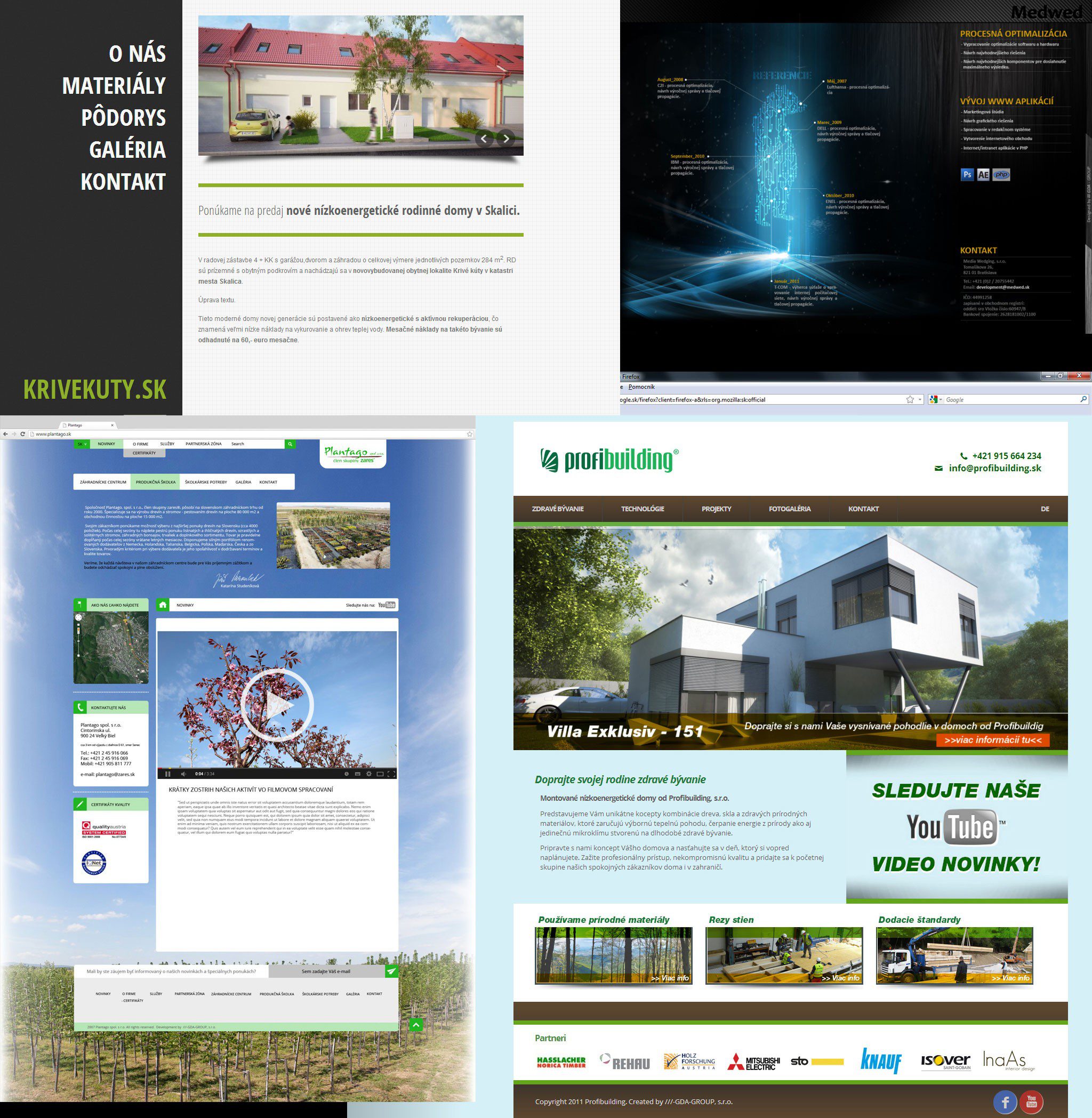 Tvorba webových stránok - KRIVEKUTY, Profibuilding, Plantago, Medwed - Domovská stránka