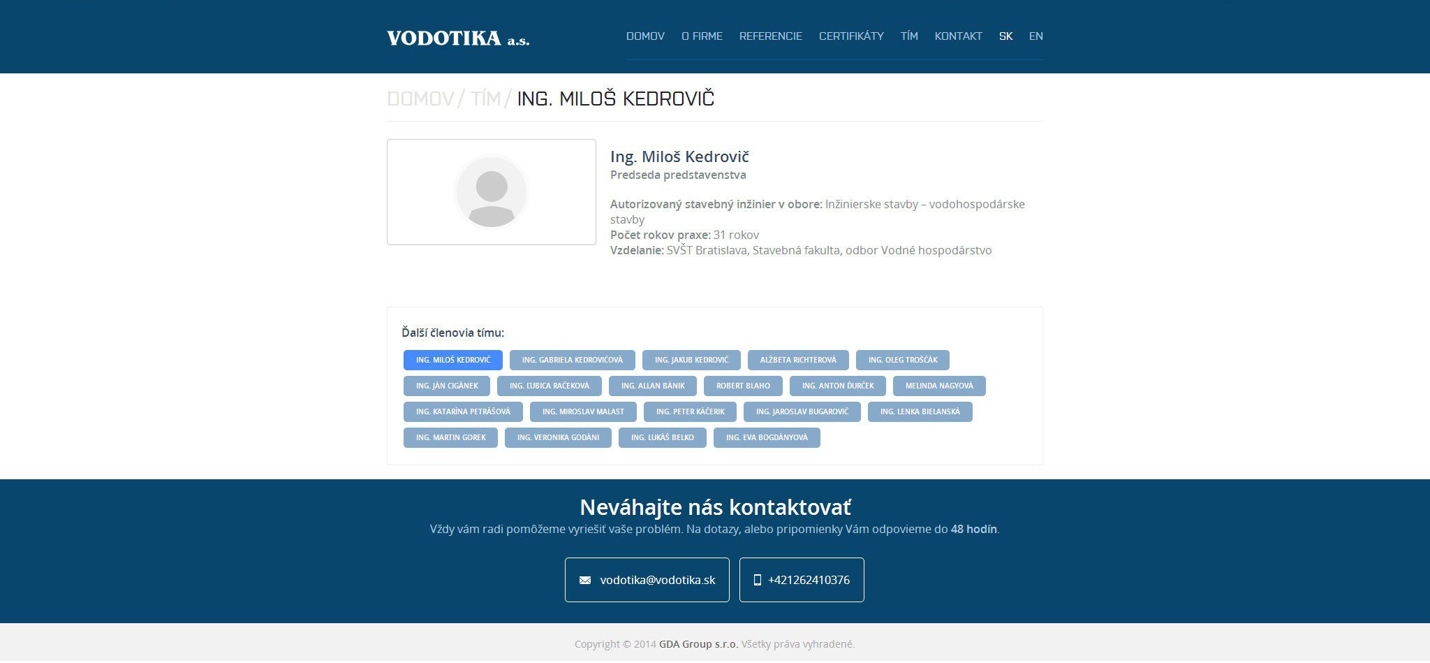Gestaltung von Webseiten - VODOTIKA, a.s. - Mitglied detail