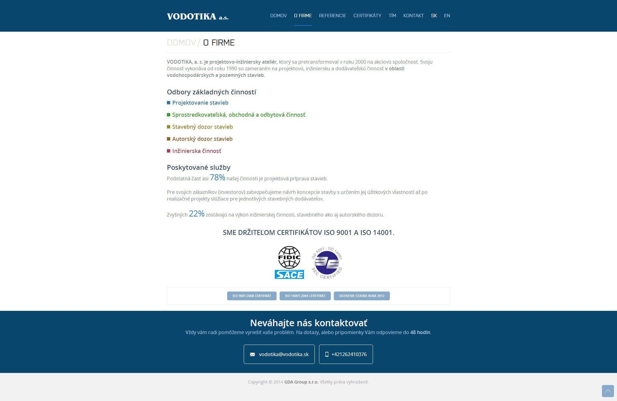 Gestaltung von Webseiten - VODOTIKA, a.s. - Firma detail