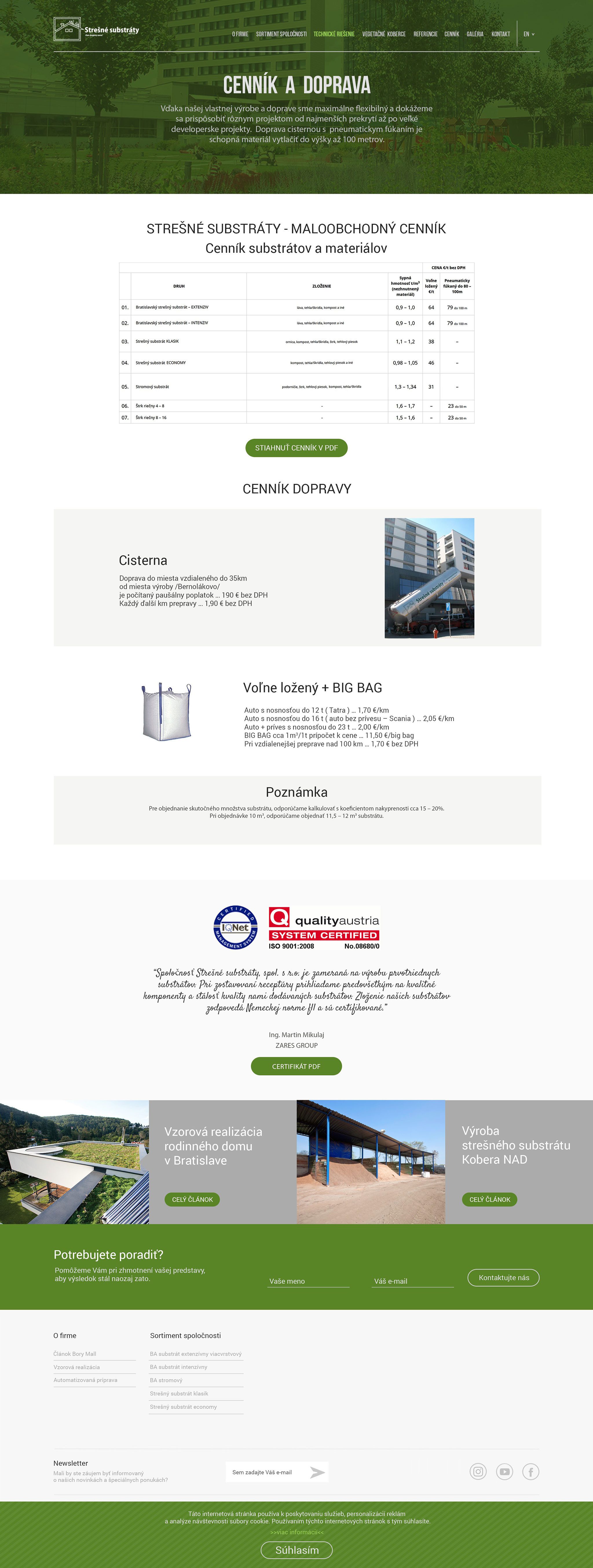 Gestaltung von Webseiten - Dachsubstrate - Preisliste und Transport
